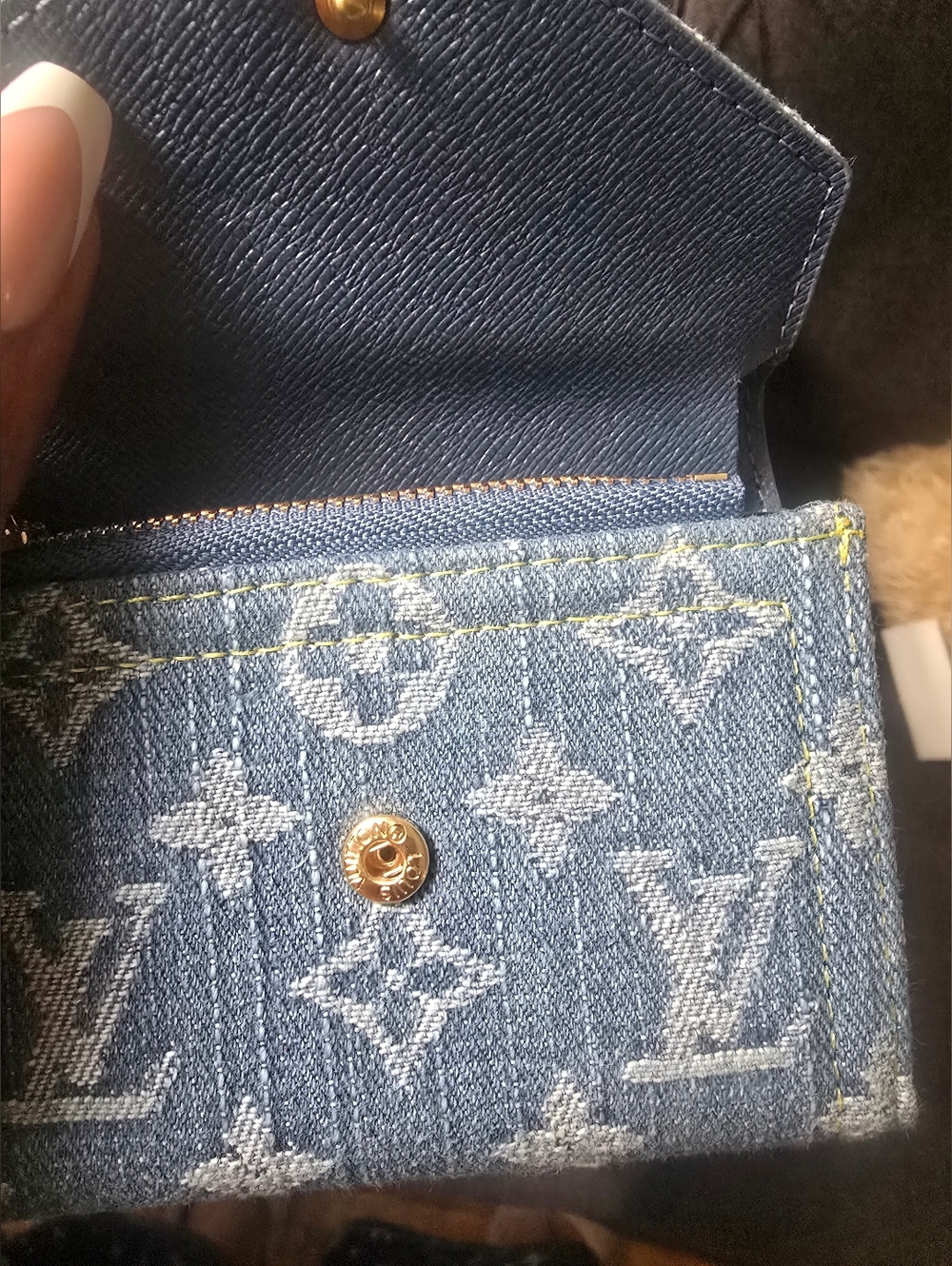 Cotton Jean Blue Denim Monogram Compact Wallet Remix Snappy - Picture 7 of 11